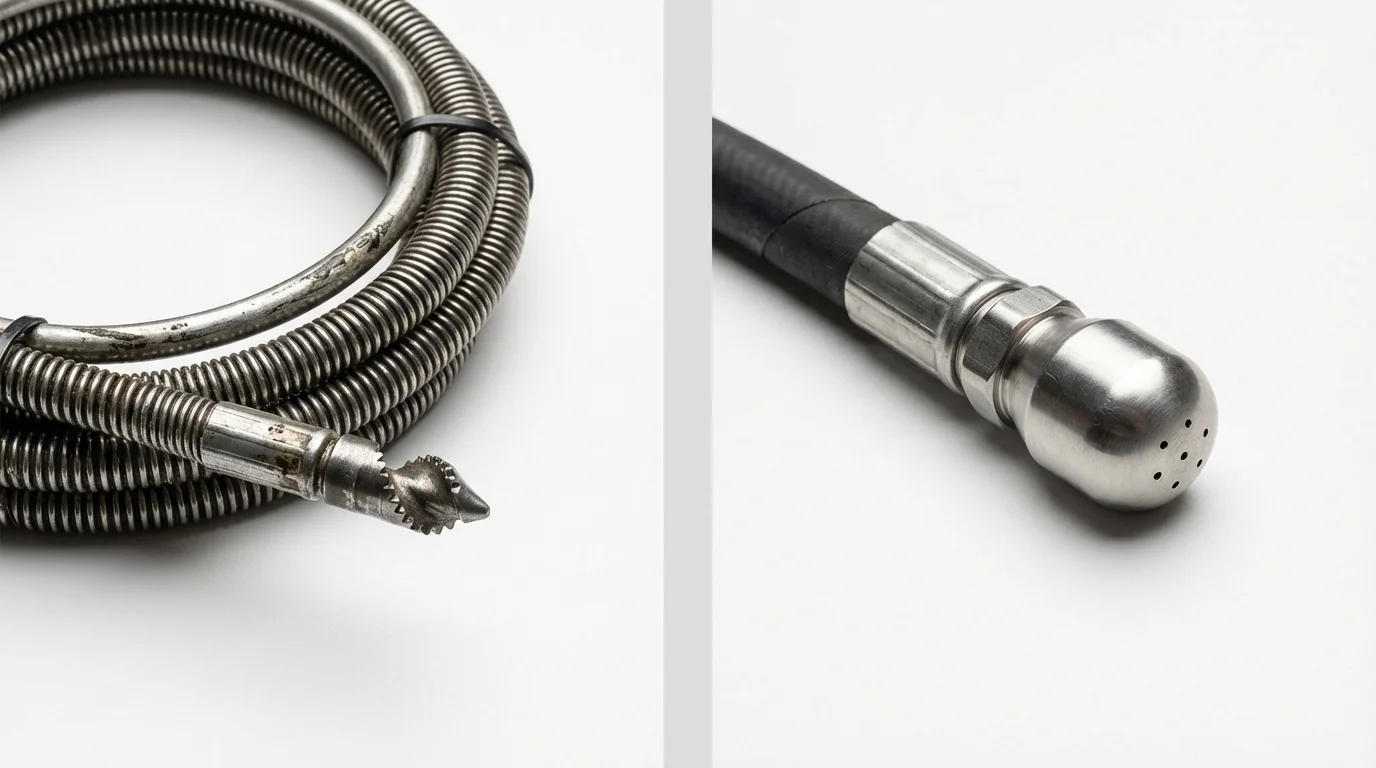 Drain snake cable and hydro jetting nozzle used for drain cleaning in Lamar, CO
