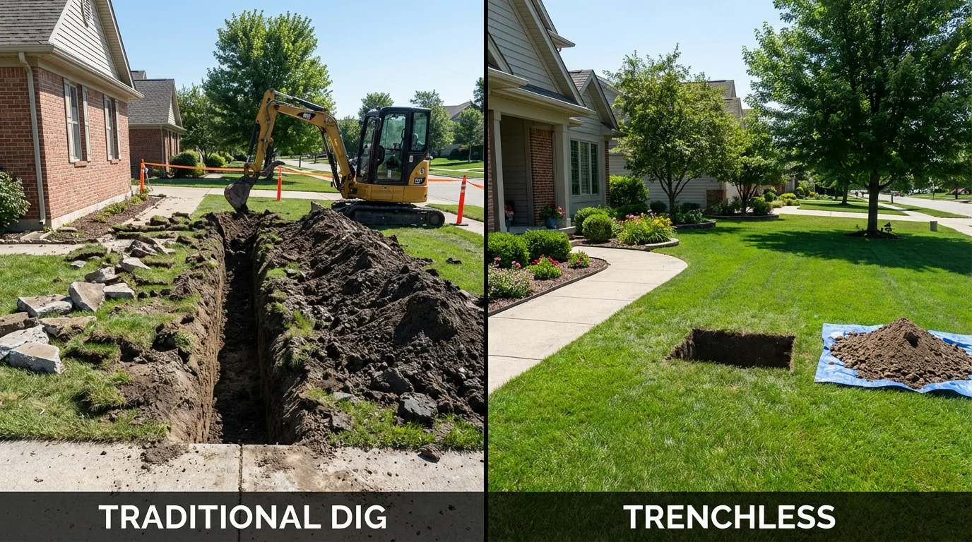 Trenchless sewer repair with minimal yard damage versus traditional excavation in Lamar, CO